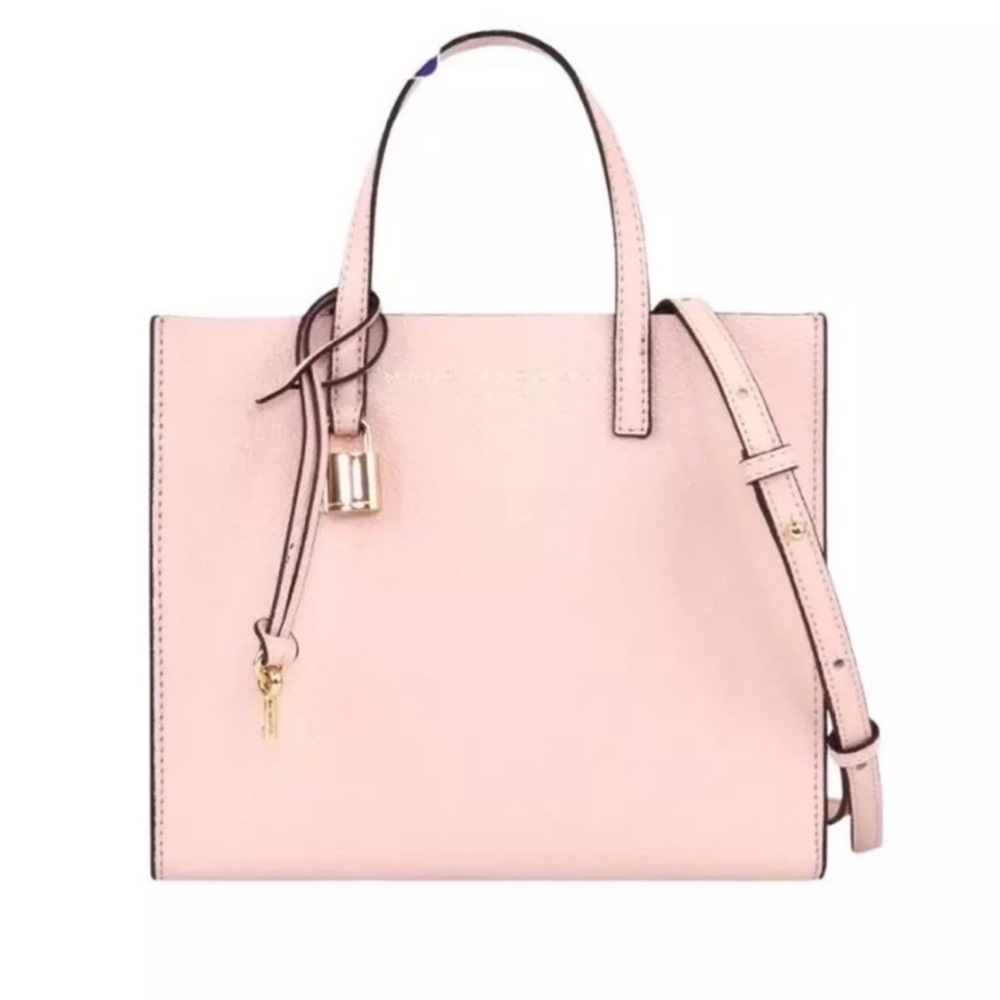 New! MARC JACOBS Mini Grind Leather Tote Crossbody Bag in Peach Whip Pink